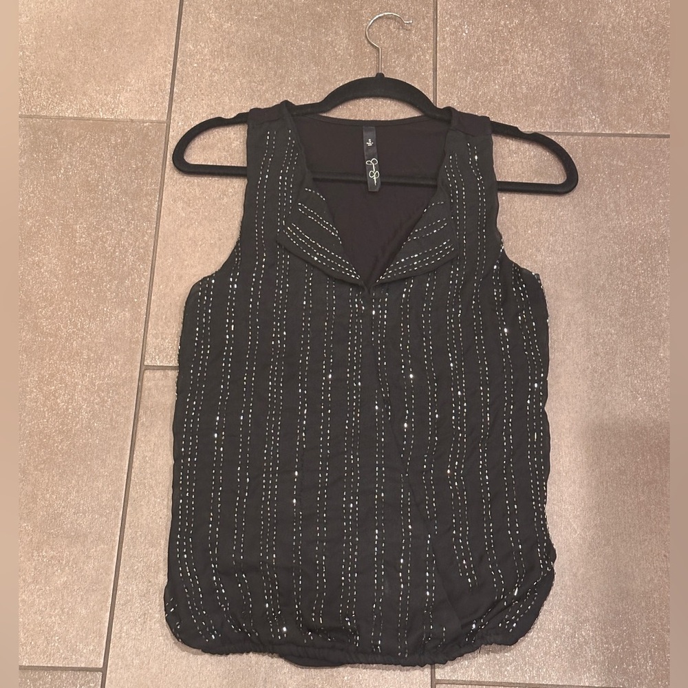 2/$10 or 3/$12 ❤️ Jessica Simpson S Sleeveless Black Pinstripe Beaded Sequin-Top